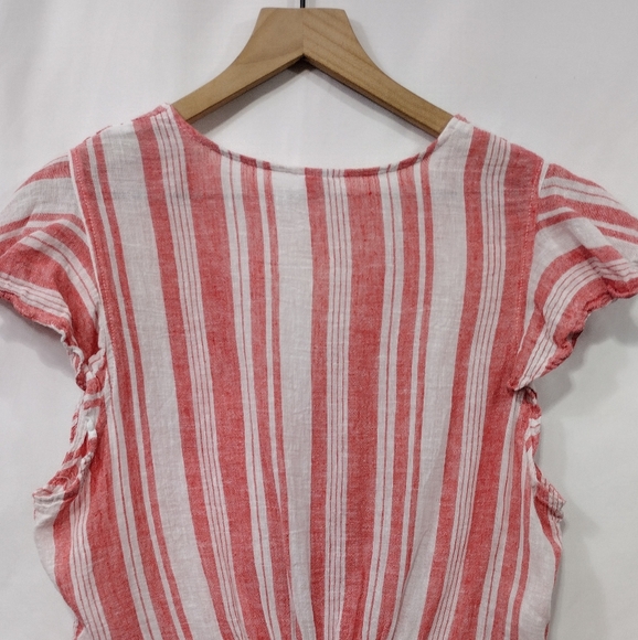 Old Navy Linen Blend Striped Top Women's L Red White Boho Retro 90s Y2K - Picture 6 of 8